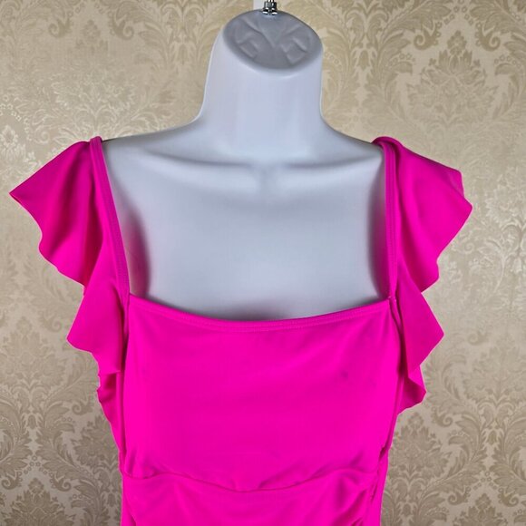 Eomenie Size Medium Hot Pink One Piece Swimsuit Ruffle Ruching Adj Straps NWT - Picture 2 of 14